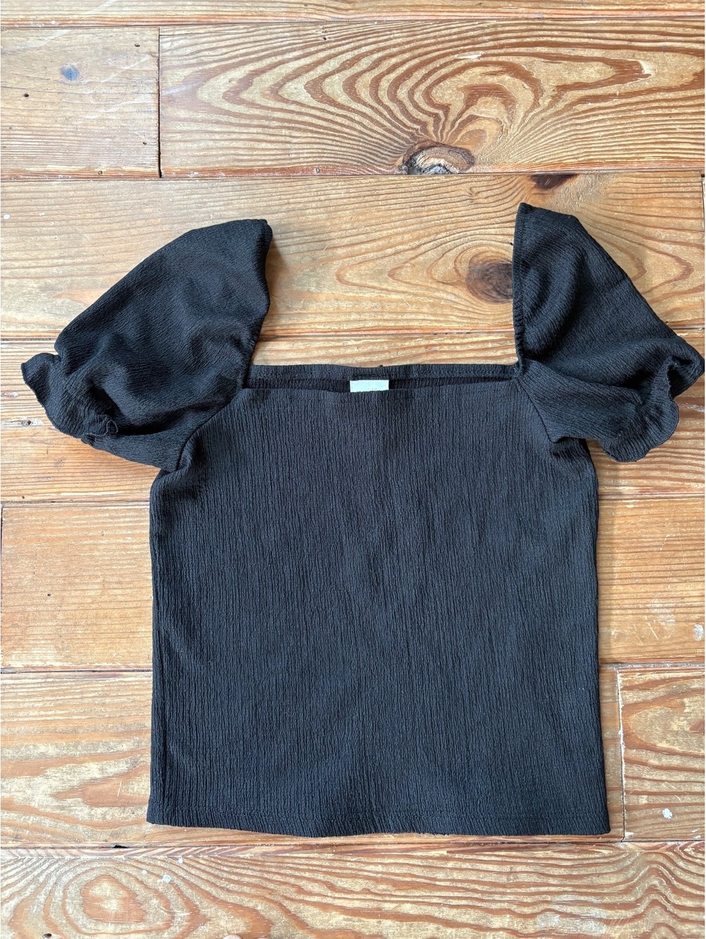 H&M Black Textured Puff Sleeve Square Neck Crop Top Women’s XS